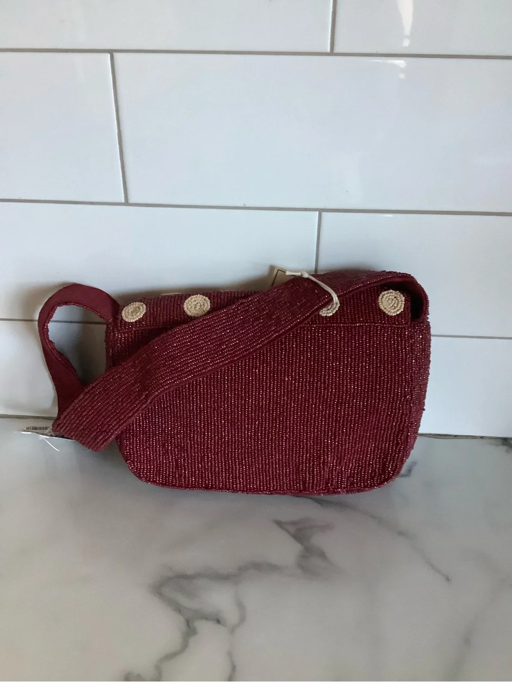 Burgundy Polka Dot Crossbody Bag with Cream Accents